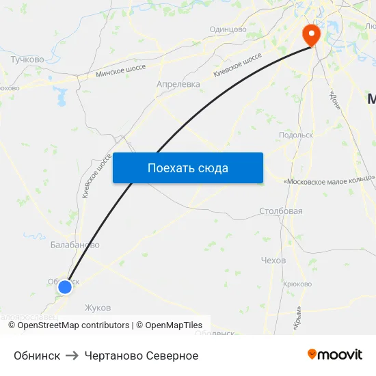 Обнинск to Чертаново Северное map