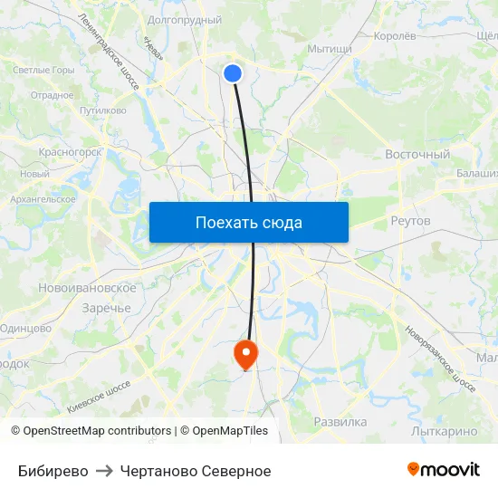 Бибирево to Чертаново Северное map