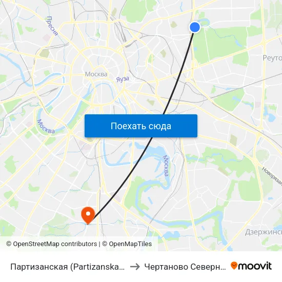 Партизанская (Partizanskaya) to Чертаново Северное map