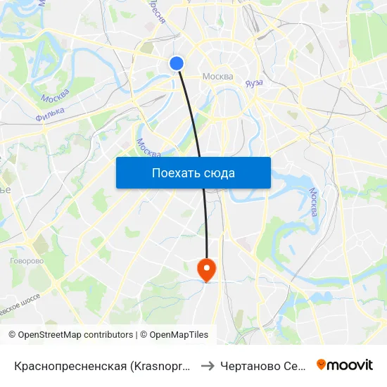 Краснопресненская (Krasnopresnenskaya) to Чертаново Северное map