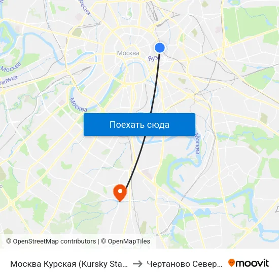 Москва Курская (Kursky Station) to Чертаново Северное map