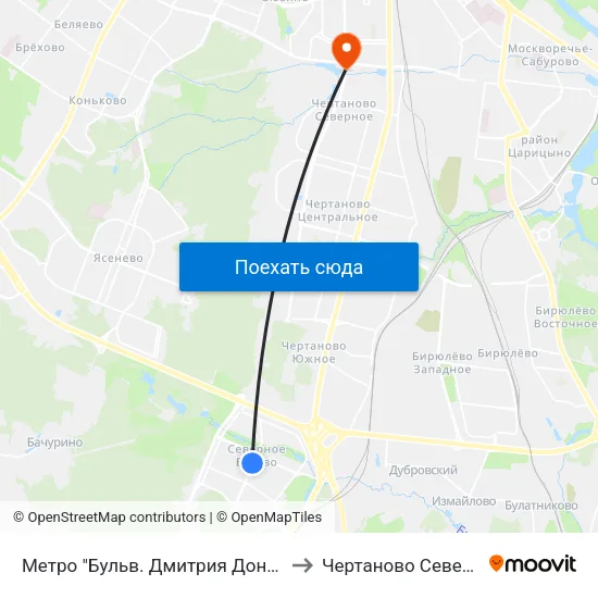 Метро "Бульв. Дмитрия Донского" to Чертаново Северное map