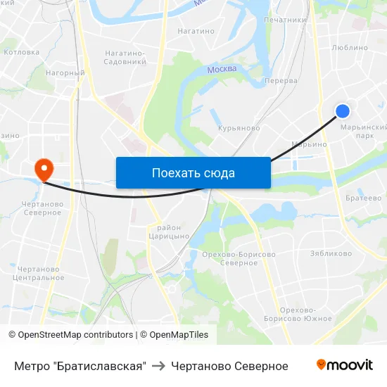 Метро "Братиславская" to Чертаново Северное map