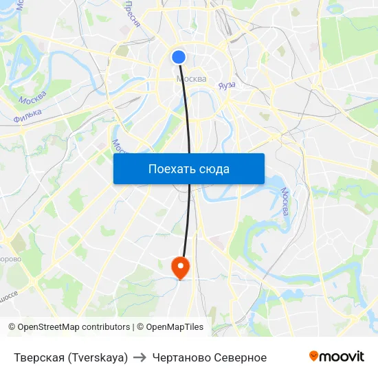 Тверская (Tverskaya) to Чертаново Северное map