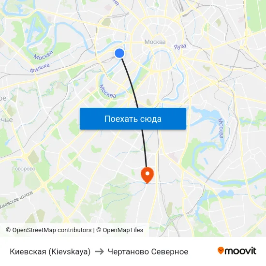 Киевская (Kievskaya) to Чертаново Северное map