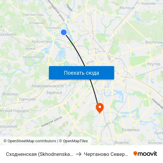 Сходненская (Skhodnenskaya) to Чертаново Северное map