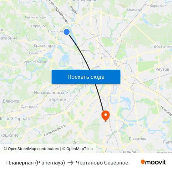 Планерная (Planernaya) to Чертаново Северное map