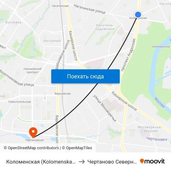 Коломенская (Kolomenskaya) to Чертаново Северное map