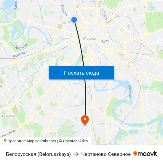 Белорусская (Belorusskaya) to Чертаново Северное map