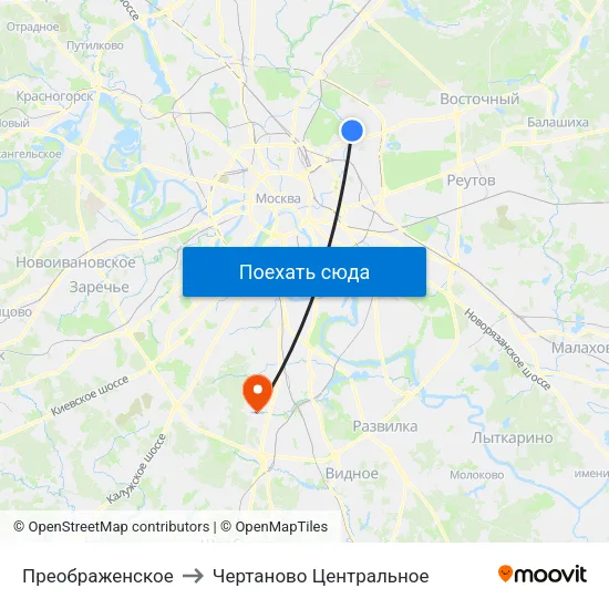 Преображенское to Чертаново Центральное map