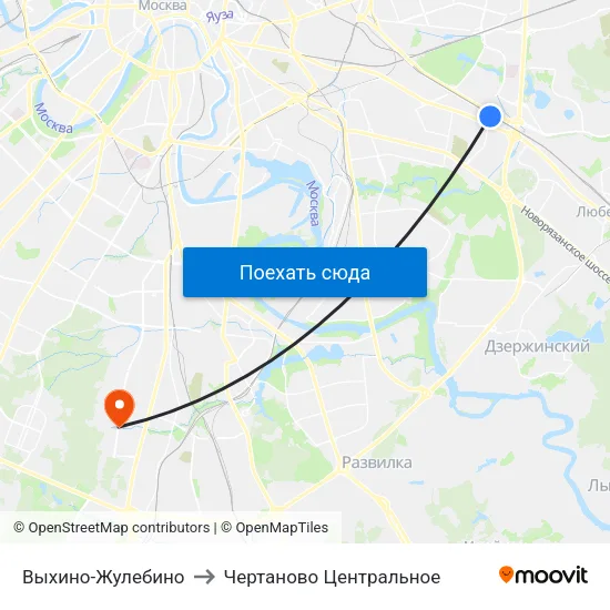 Выхино-Жулебино to Чертаново Центральное map