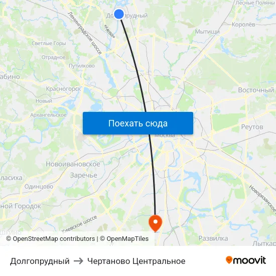 Долгопрудный to Чертаново Центральное map