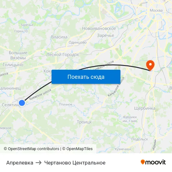 Апрелевка to Чертаново Центральное map