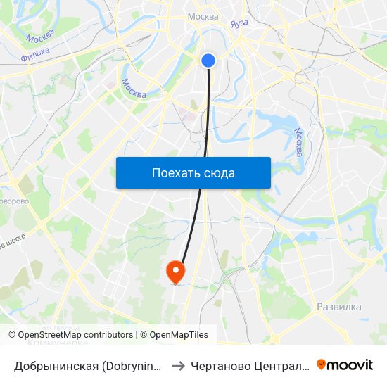 Добрынинская (Dobryninskaya) to Чертаново Центральное map