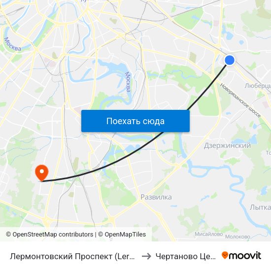 Лермонтовский Проспект (Lermontovsky Prospekt) to Чертаново Центральное map