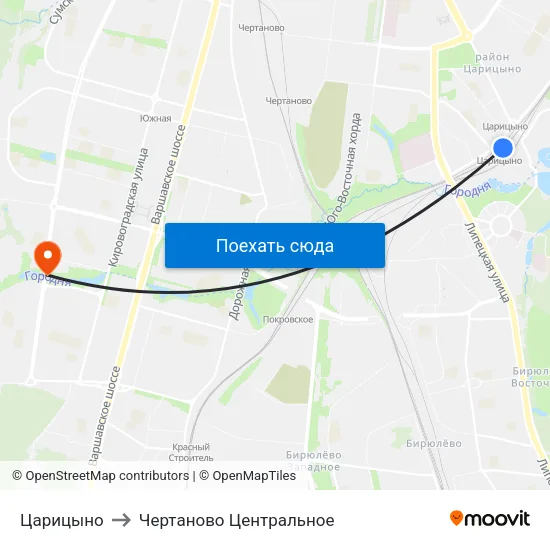 Царицыно to Чертаново Центральное map