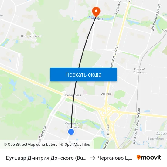 Бульвар Дмитрия Донского (Bulvar Dmitriya Donskogo) to Чертаново Центральное map