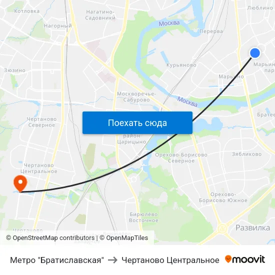 Метро "Братиславская" to Чертаново Центральное map