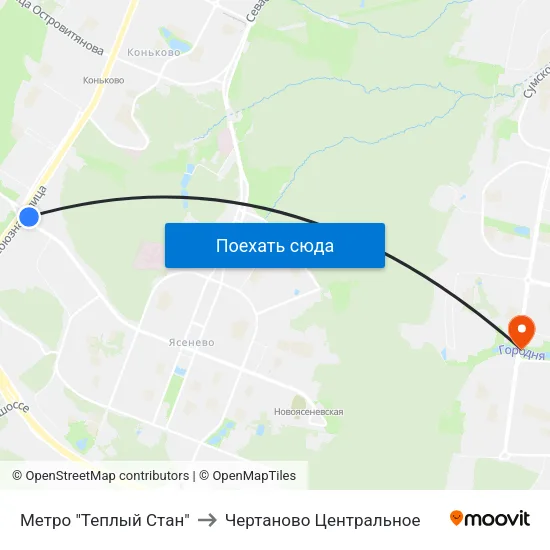 Метро "Теплый Стан" to Чертаново Центральное map