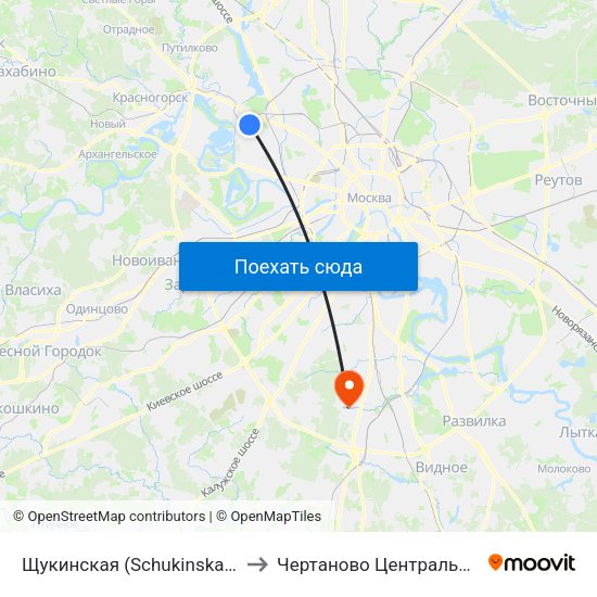 Щукинская (Schukinskaya) to Чертаново Центральное map