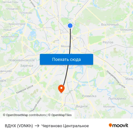 ВДНХ (VDNKh) to Чертаново Центральное map