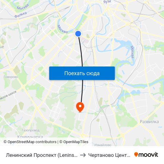 Ленинский Проспект (Leninsky Prospekt) to Чертаново Центральное map