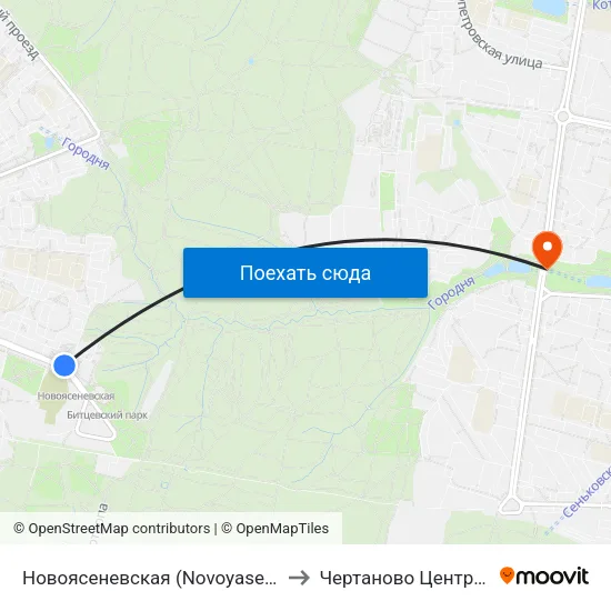Новоясеневская (Novoyasenevskaya) to Чертаново Центральное map