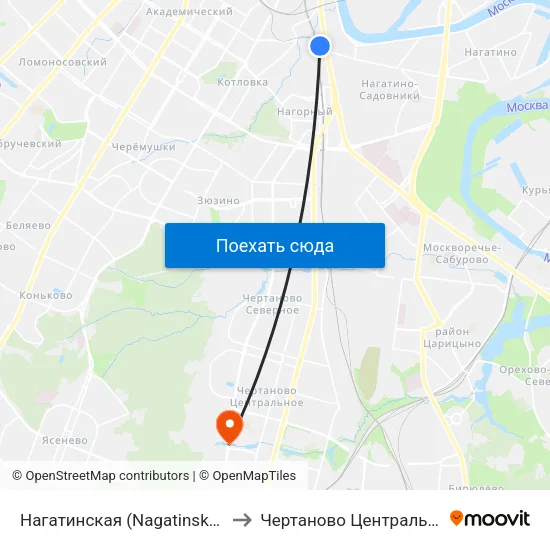 Нагатинская (Nagatinskaya) to Чертаново Центральное map
