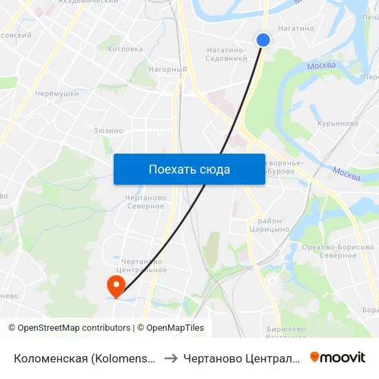 Коломенская (Kolomenskaya) to Чертаново Центральное map