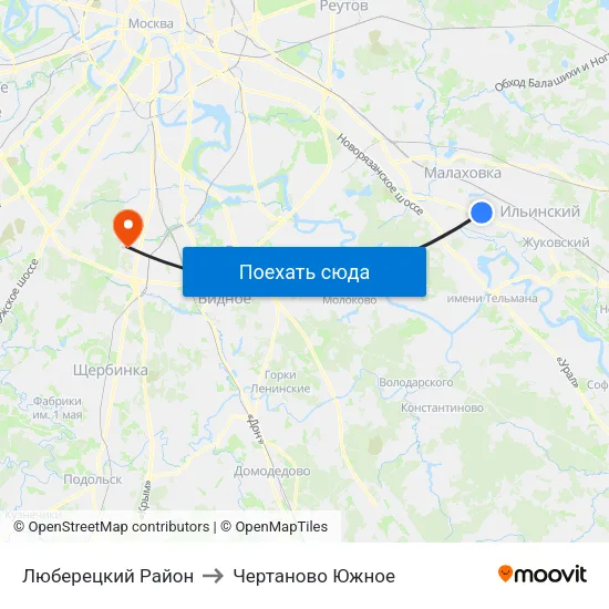 Люберецкий Район to Чертаново Южное map