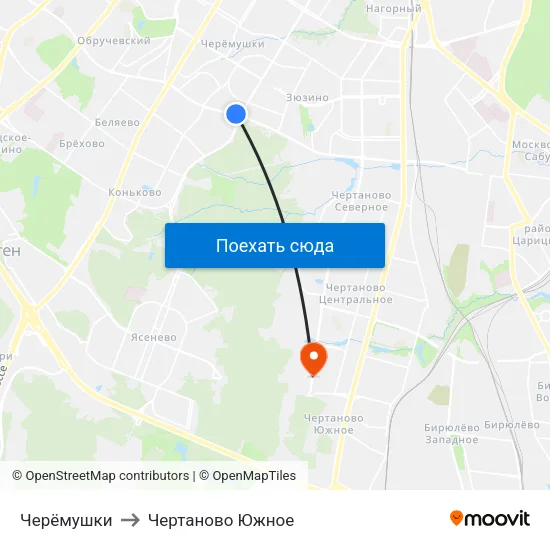 Черёмушки to Чертаново Южное map