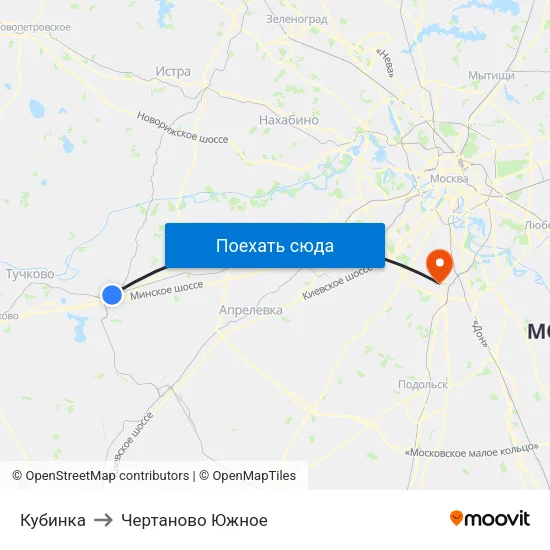 Кубинка to Чертаново Южное map