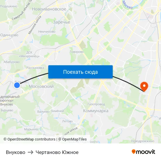 Внуково to Чертаново Южное map