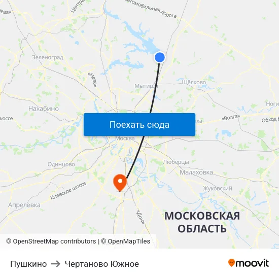 Пушкино to Чертаново Южное map