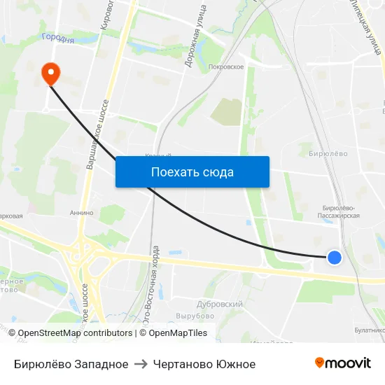 Бирюлёво Западное to Чертаново Южное map
