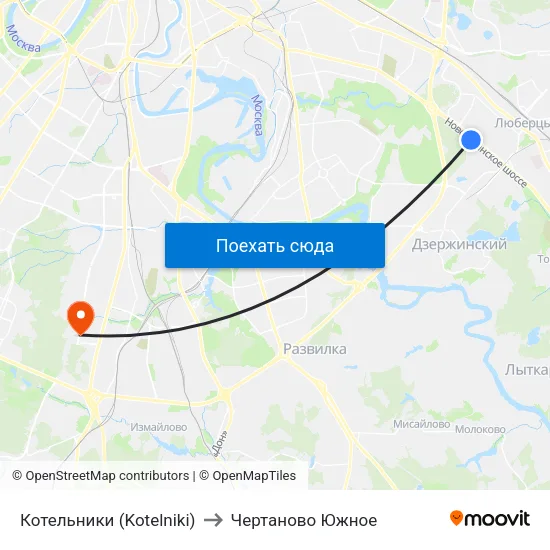 Котельники (Kotelniki) to Чертаново Южное map