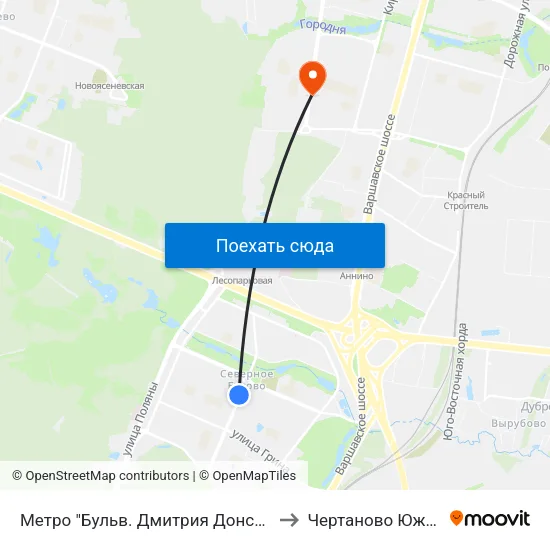 Метро "Бульв. Дмитрия Донского" to Чертаново Южное map