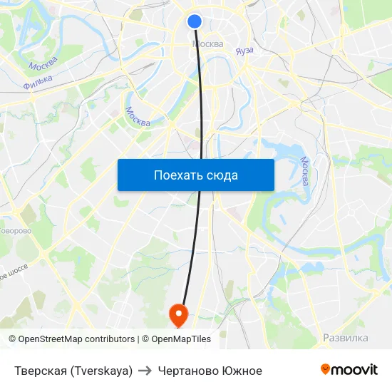 Тверская (Tverskaya) to Чертаново Южное map