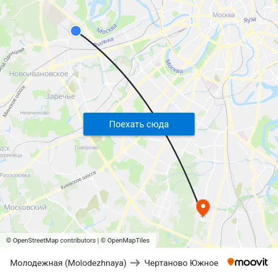 Молодежная (Molodezhnaya) to Чертаново Южное map
