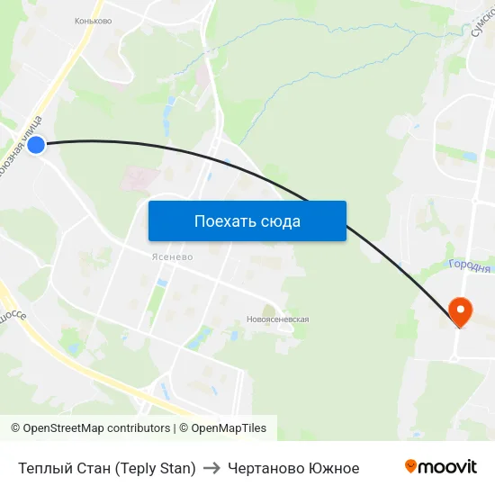 Теплый Стан (Teply Stan) to Чертаново Южное map