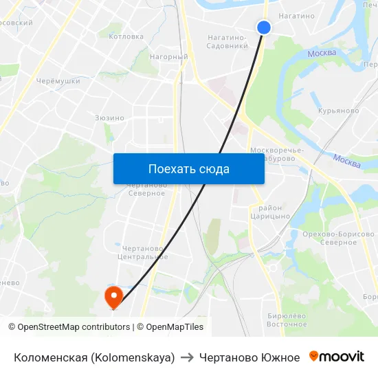 Коломенская (Kolomenskaya) to Чертаново Южное map
