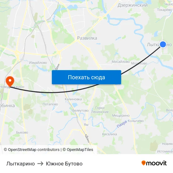 Лыткарино to Южное Бутово map