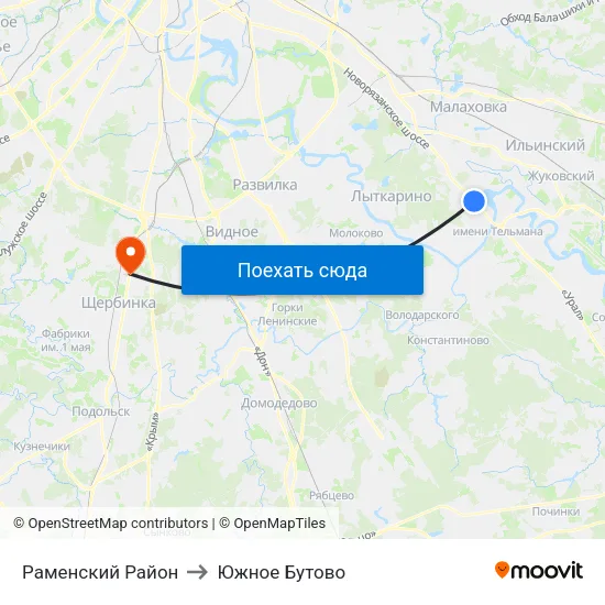 Раменский Район to Южное Бутово map