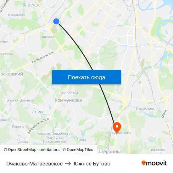 Очаково-Матвеевское to Южное Бутово map
