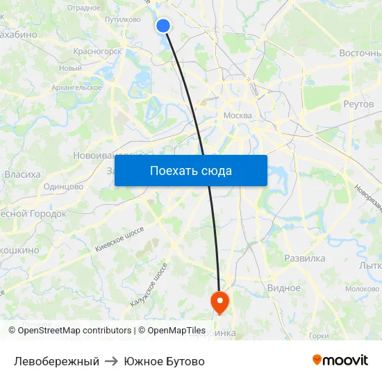 Левобережный to Южное Бутово map
