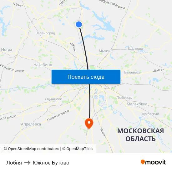Лобня to Южное Бутово map