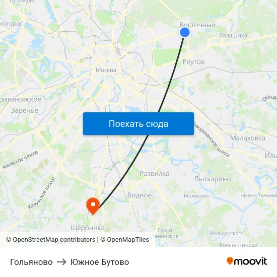 Гольяново to Южное Бутово map