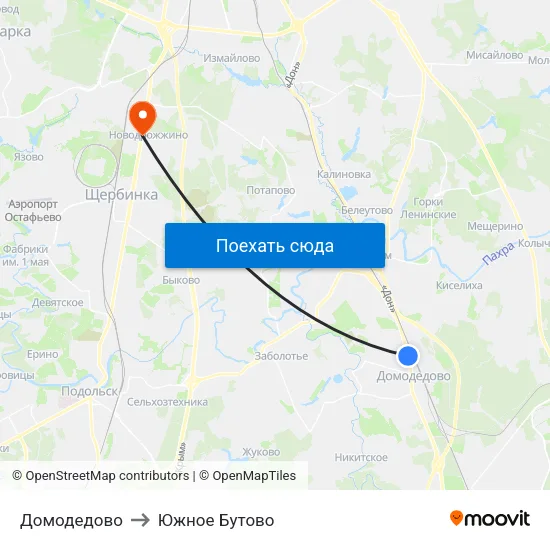 Домодедово to Южное Бутово map