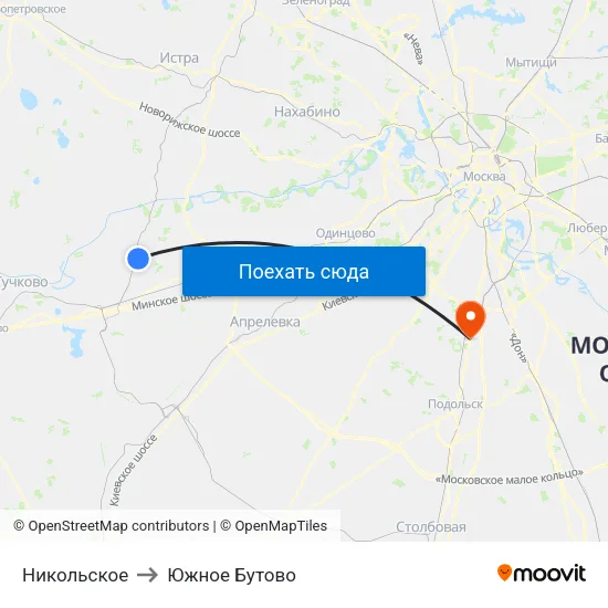 Никольское to Южное Бутово map