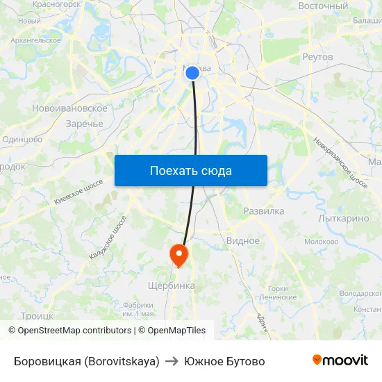 Боровицкая (Borovitskaya) to Южное Бутово map